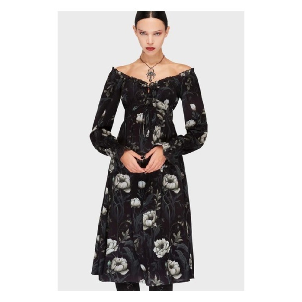 Killstar Ivory Chorus Midi Dress Black Dark Floral Gothic Small